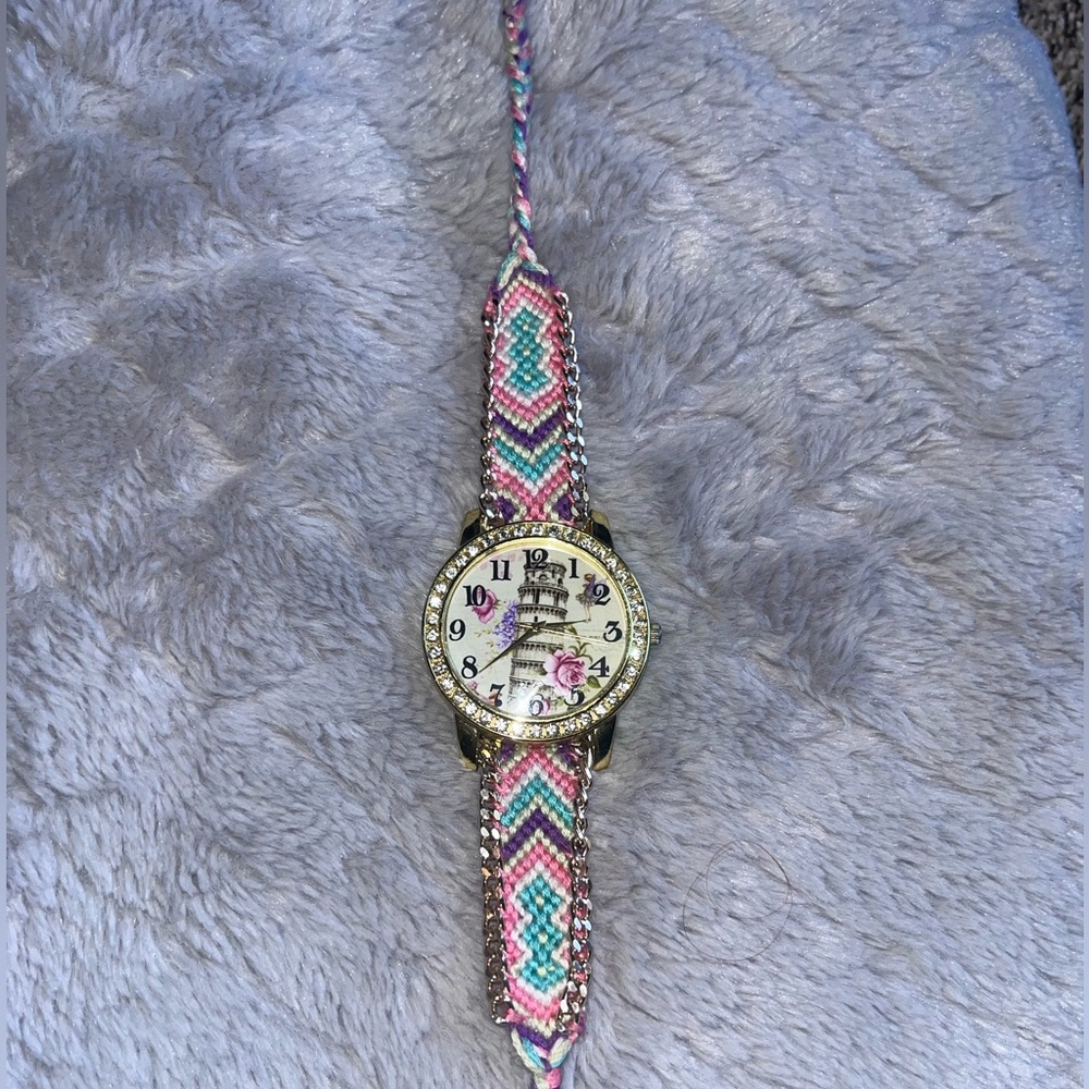 Boho Floral Watch with Colorful Friendship Bracelet Band